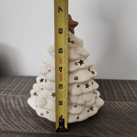 🎄 Vintage World Bazaars Porcelain Christmas Tree Votive Holder White Gold 7" - Picture 3 of 5
